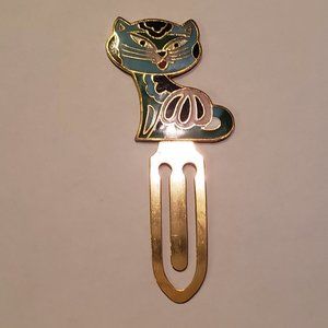 Vintage Gold-Toned Cloisonné Enamel Cat Bookmark
